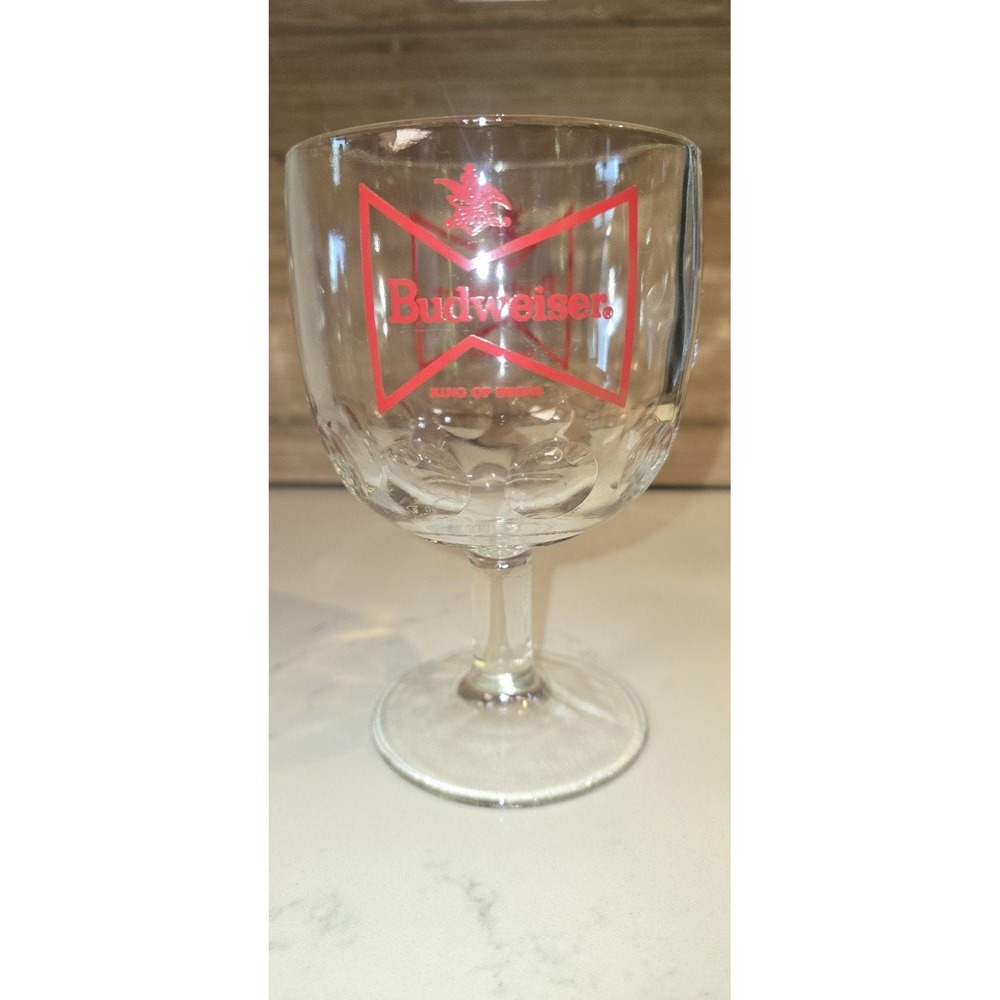 2 Vintage 1970's Budweiser Thumbprint Goblet Glass - Bowtie Logo - King of Beers